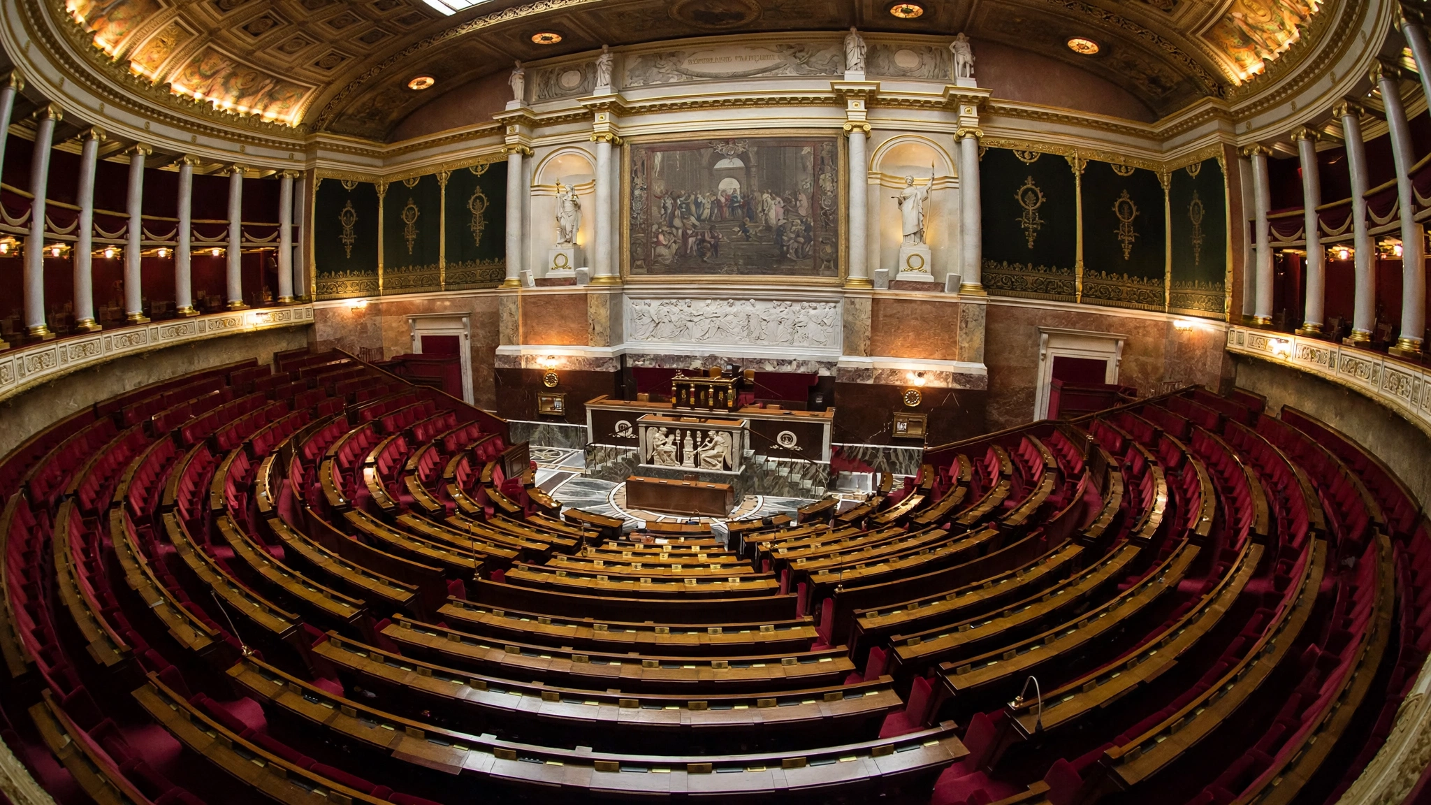 The empty chamber of the French National Assembly