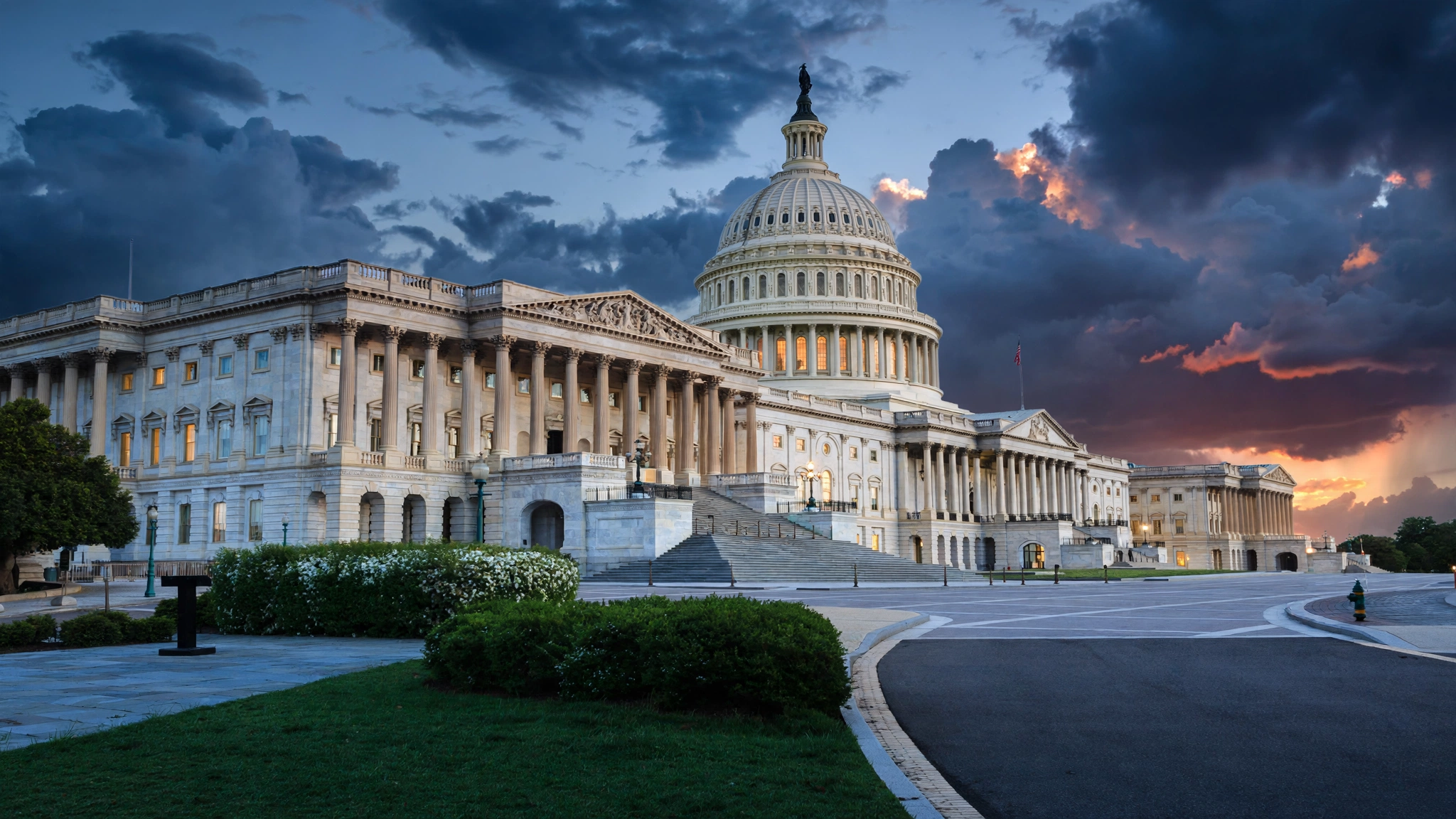 The U.S. Capitol building in Washington, D.C., at dusk