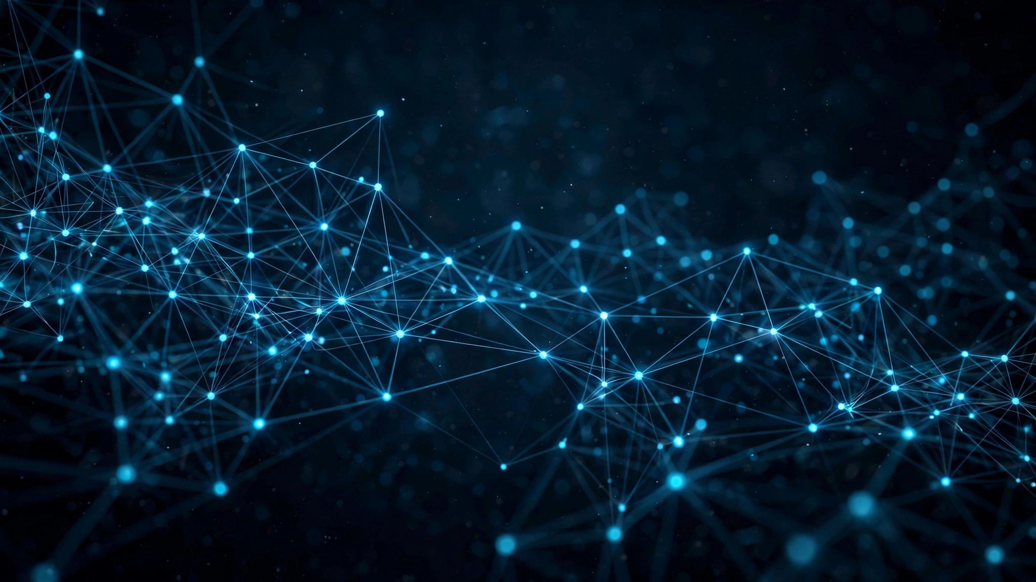 An abstract visualization of a digital network with connected glowing blue nodes