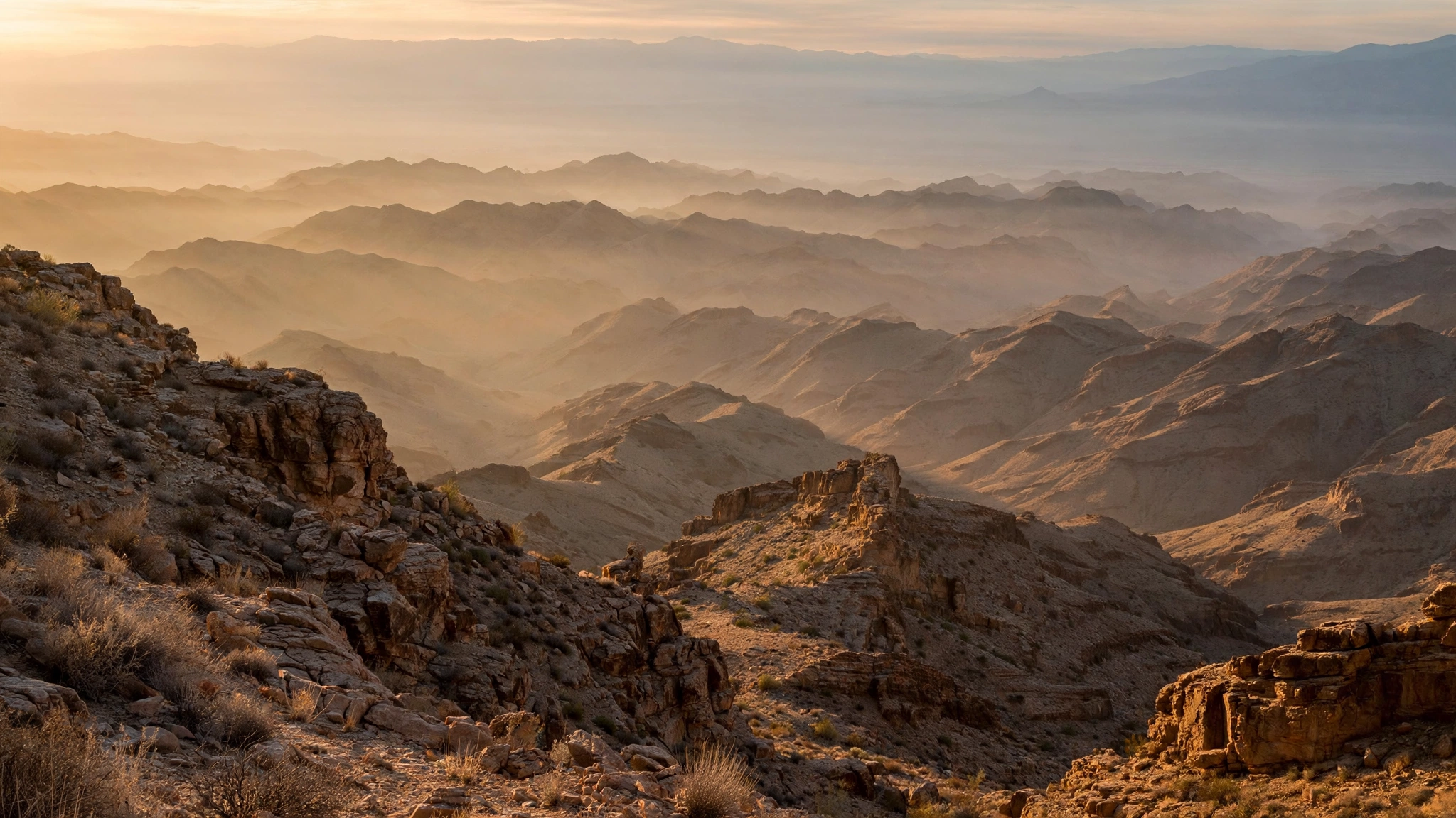 Rugged desert mountains at dawn.