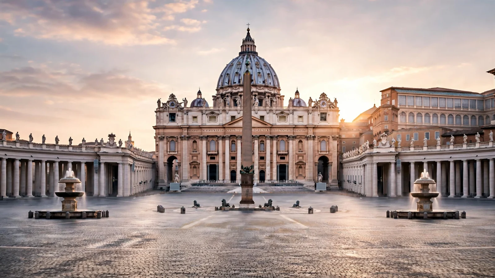 St. Peter's Basilica and St. Peter's Square in Vatican City at sunrise