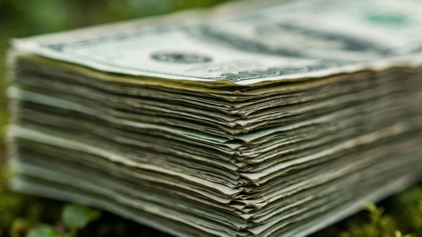 Close-up of a thick stack of US dollar bills