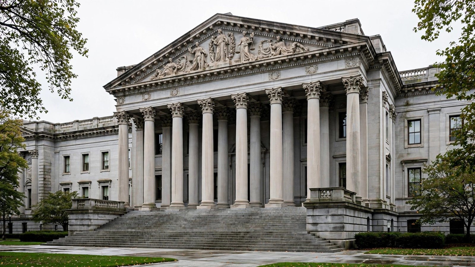 A neoclassical government building with tall stone columns