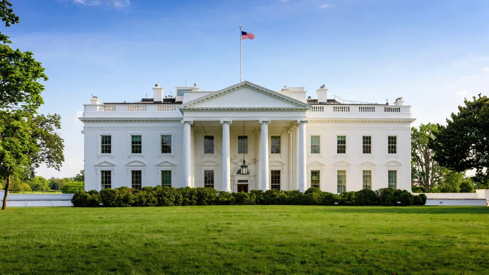 The White House North Portico exterior on a clear day