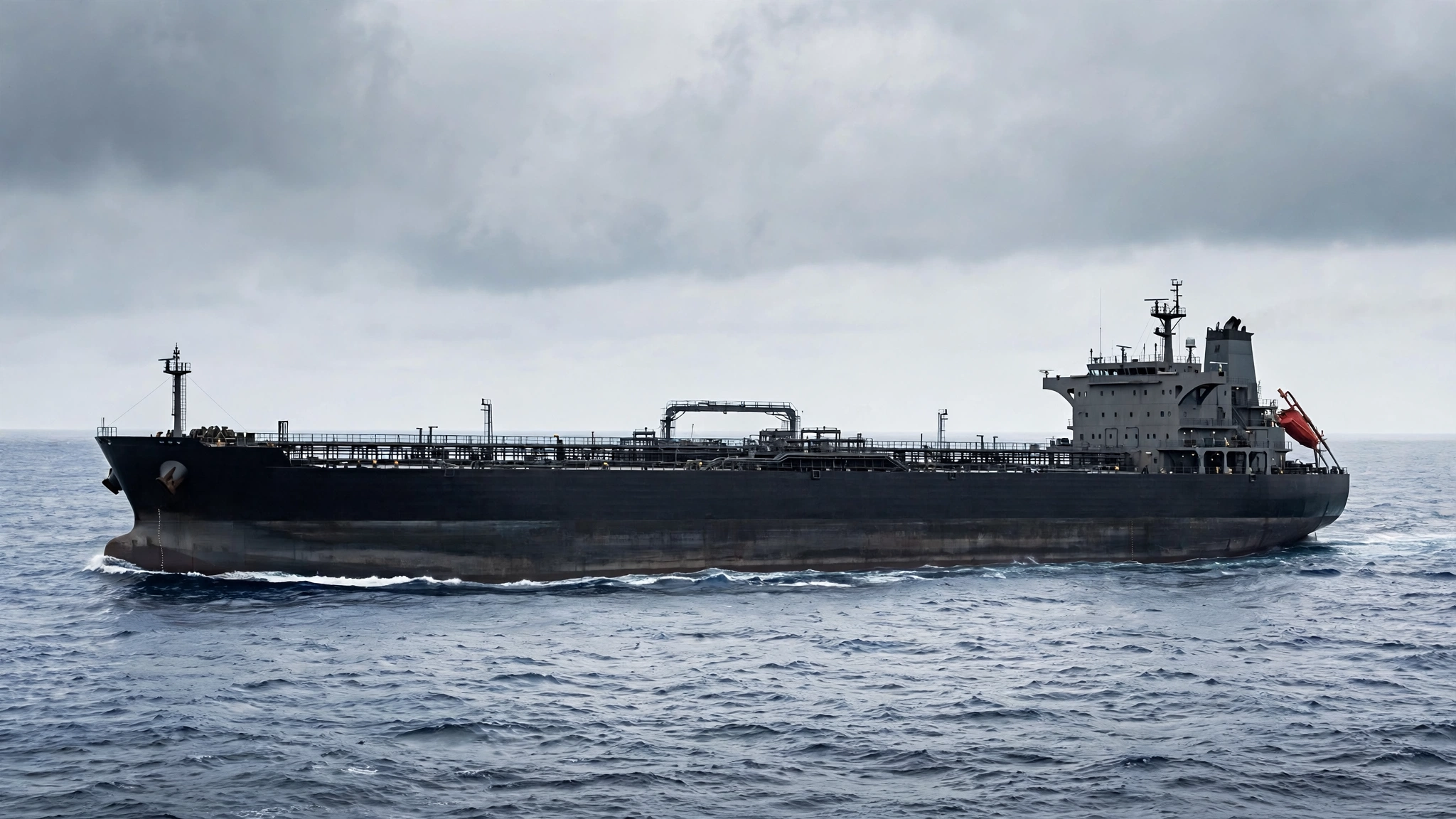 A large crude oil tanker ship sailing on the open sea