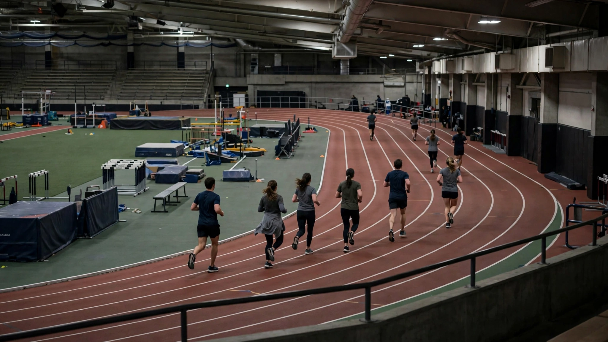Runners on lanes of an indoor track