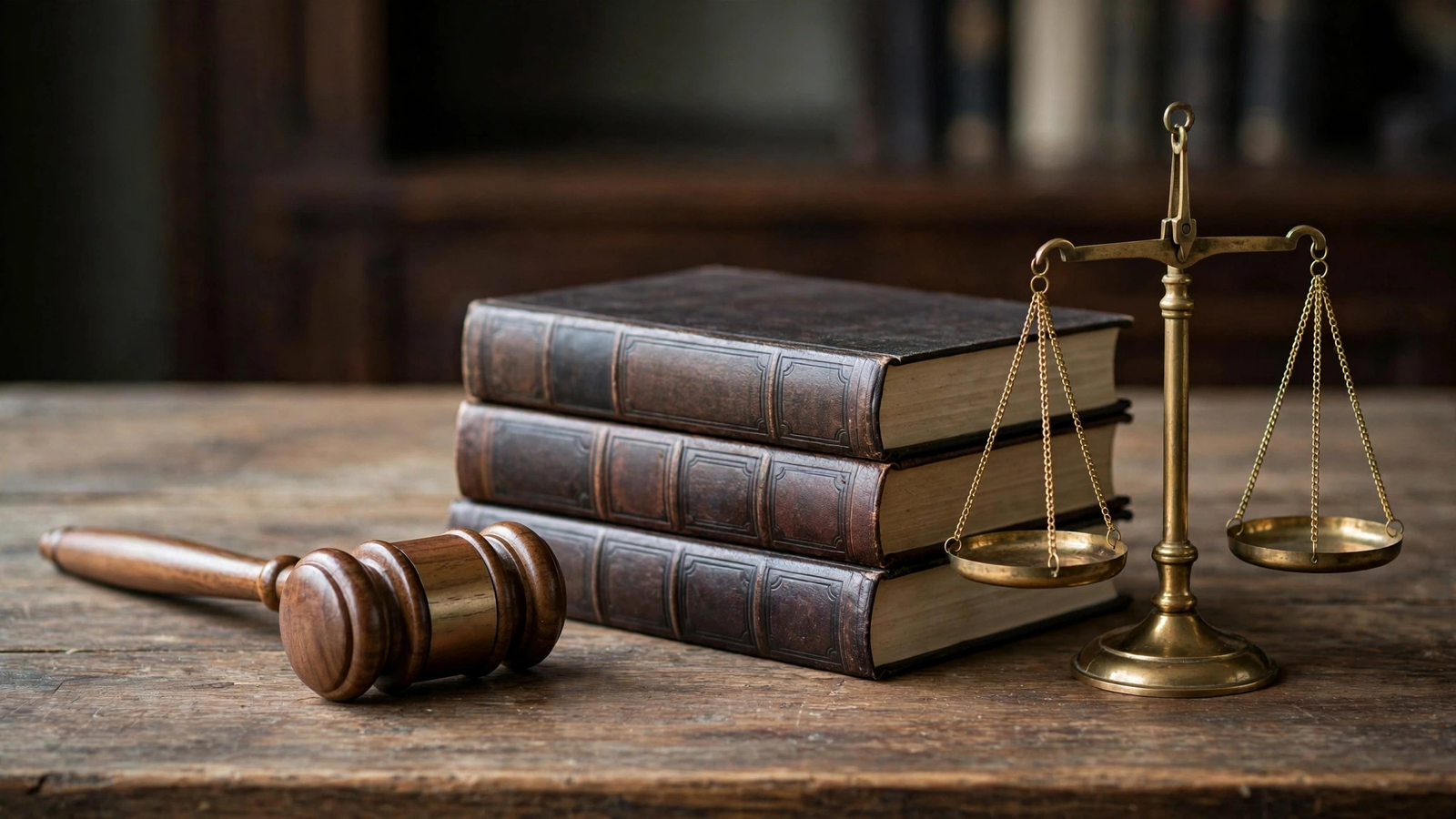 A gavel and law books on a desk, symbolizing a federal fraud case.