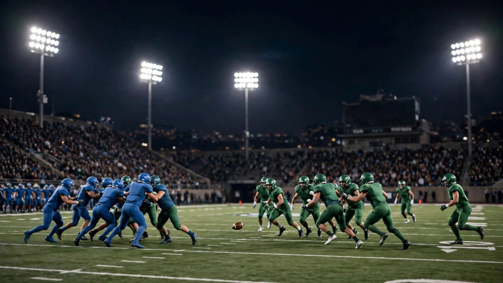 American football stadium at night under floodlights