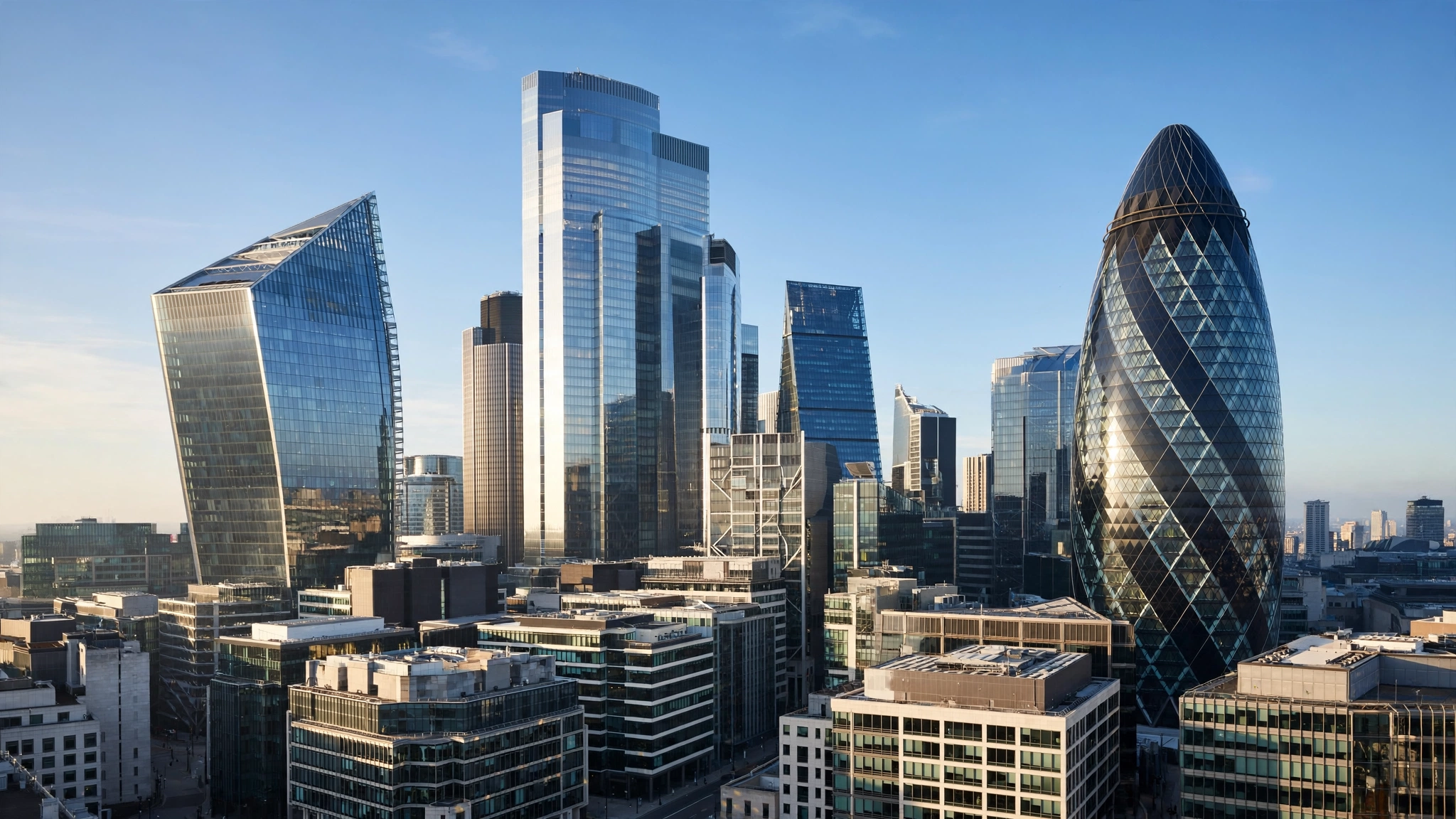 London financial district skyscrapers on a clear morning