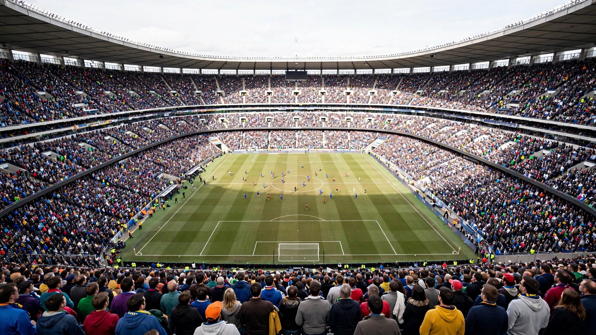 A crowded soccer stadium during a daytime match