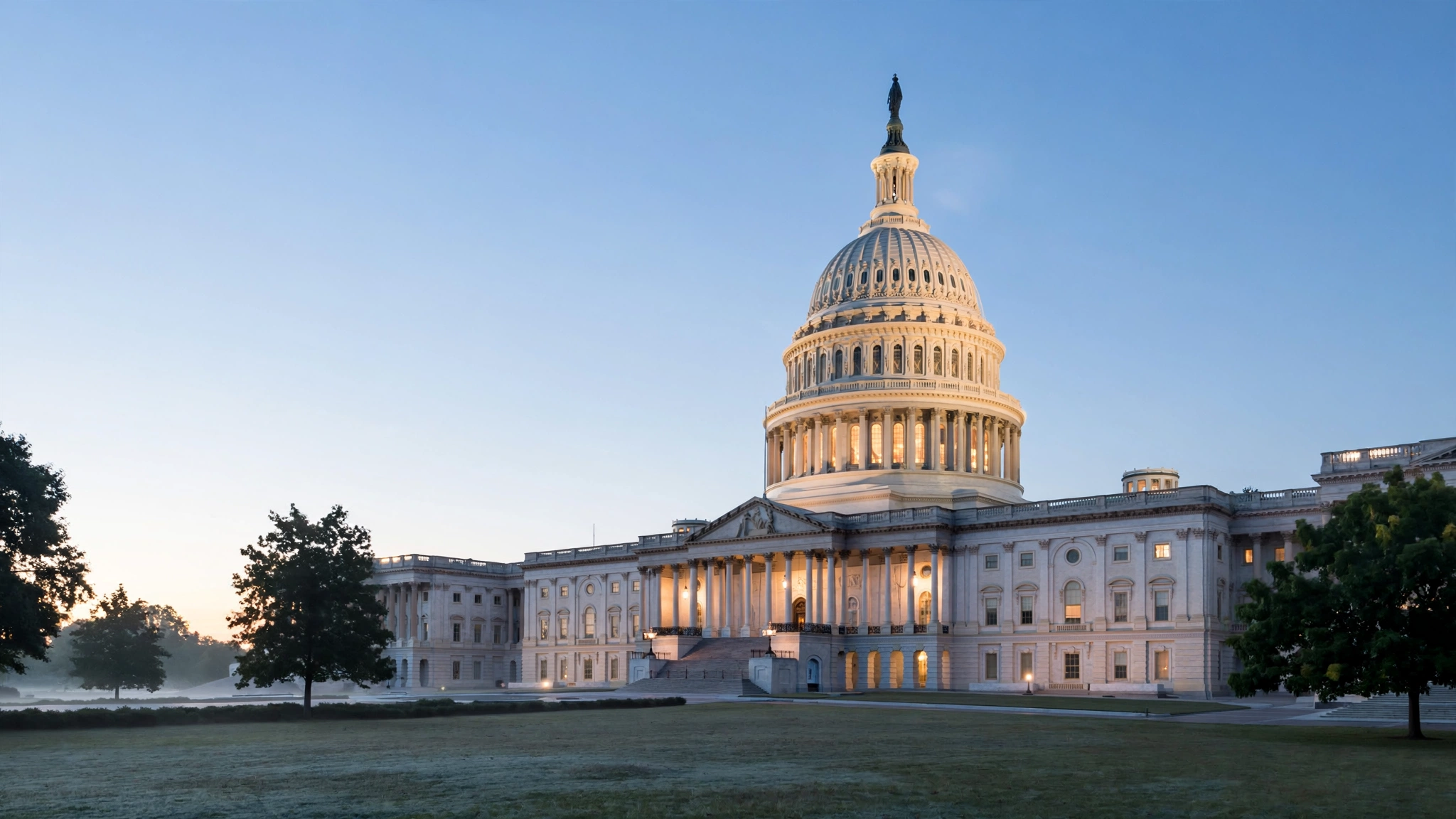 The United States Capitol building in Washington at dawn.