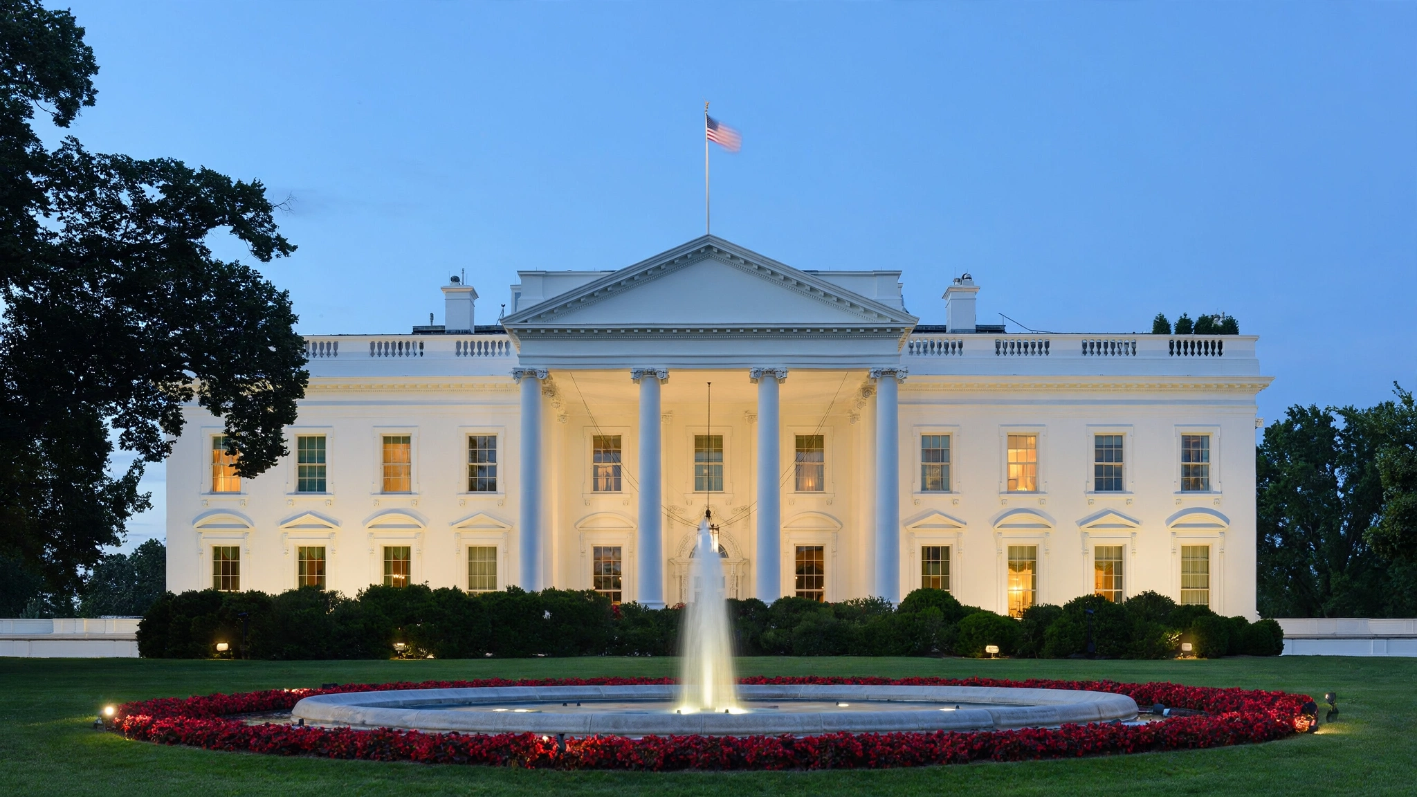 The White House north facade at dusk. The White House has not named a successor to Katie Zacharia as press secretary.