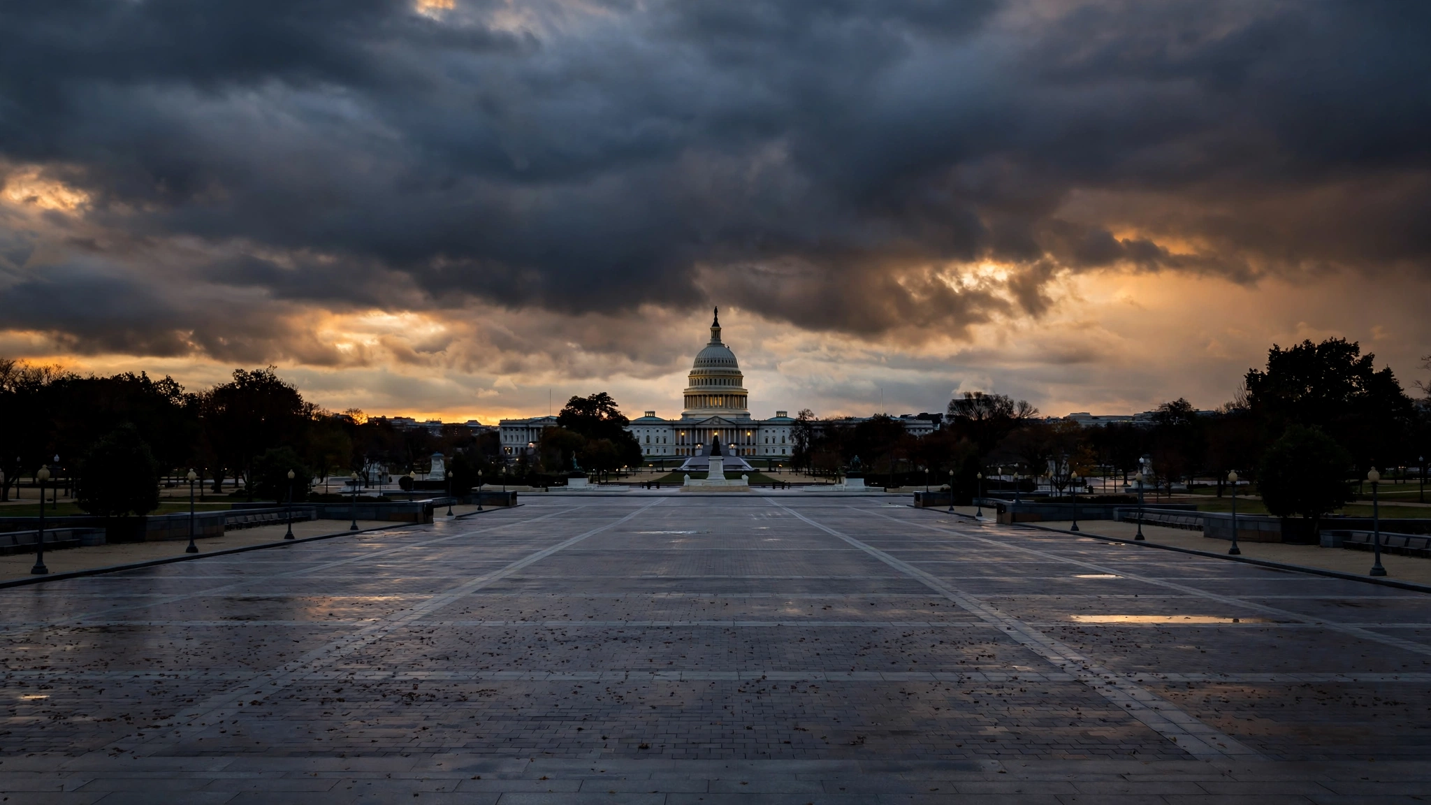 The U.S. Capitol dome at dusk under a cloudy sky